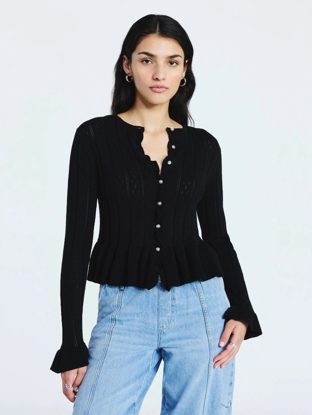 Scoop Women's Peplum Ruffle Cardigan Sweater, Lightweight-XS